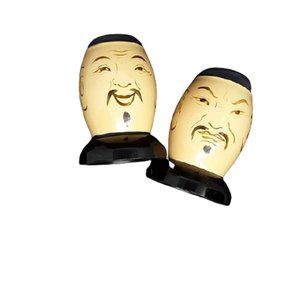 Vintage 50s 60s Handpainted Salt & Pepper Metal Shaker Set